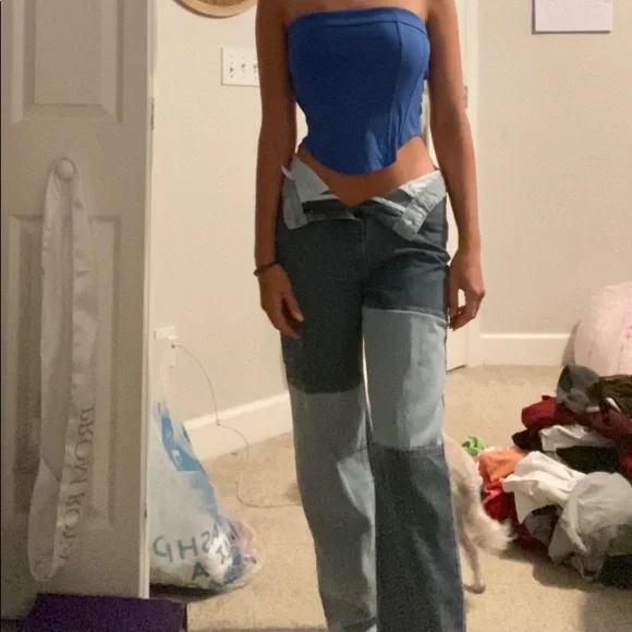 patchwork straight jeans - Picture 2 of 3